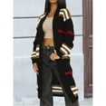 thumbnail image 5 of Women's Vintage Open Front Knit Striped Long Sleeves Maxi Long Cardigan Sweater with Pockets Black XXL, 5 of 7