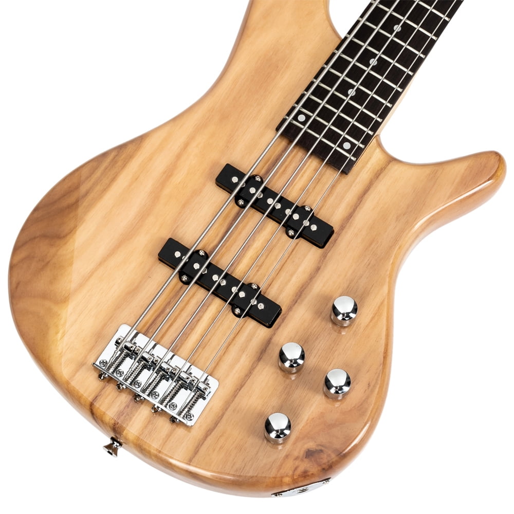 Veryke Exquisite GIB Electric 5 String Bass Guitar Full Size with Bag & Strap & Pick & Connector & Wrench Tool - Burlywood