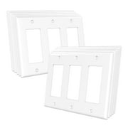 TaniaWiring 10 Pack Decorator Light Switch or Receptacle Outlet Wall Plates, 3-Gang Standard Size Electrical Outlet Cover, Unbreakable Polycarbonate Thermoplastic - White, UL Listed