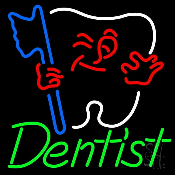 Dentist LED Neon Sign 24 x 24 - inches, Black Square Cut Acrylic Backing, with Dimmer - Bright and Premium built indoor LED Neon Sign for Defence Force.