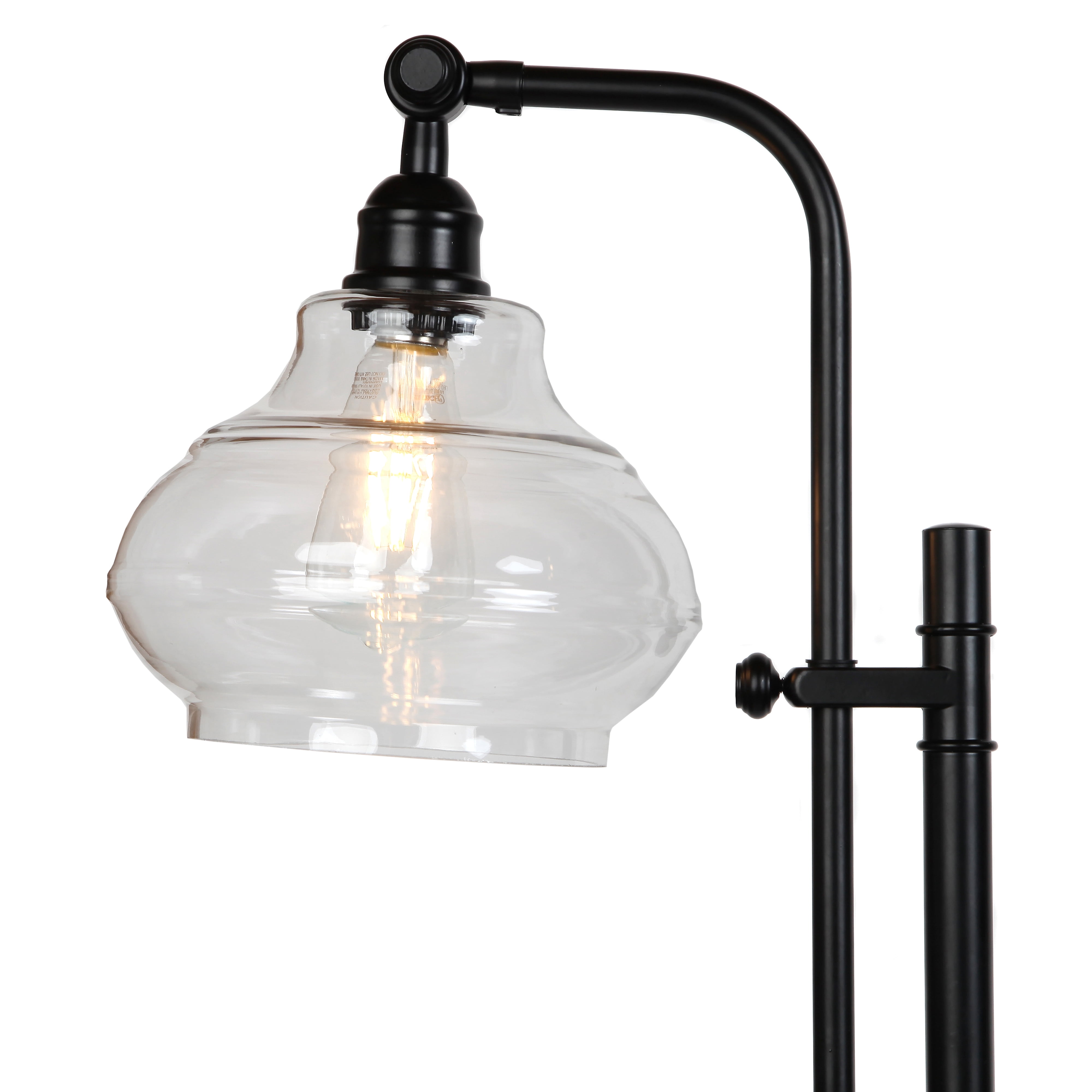 Brightech Austin LED Floor Lamp, Industrial Lamp for Living Rooms & Offices, Mid-Century Modern Standing Lamp with Adjustable Head, Tall Lamp with Rustic Glass Teardrop Shade for Bedroom - Black