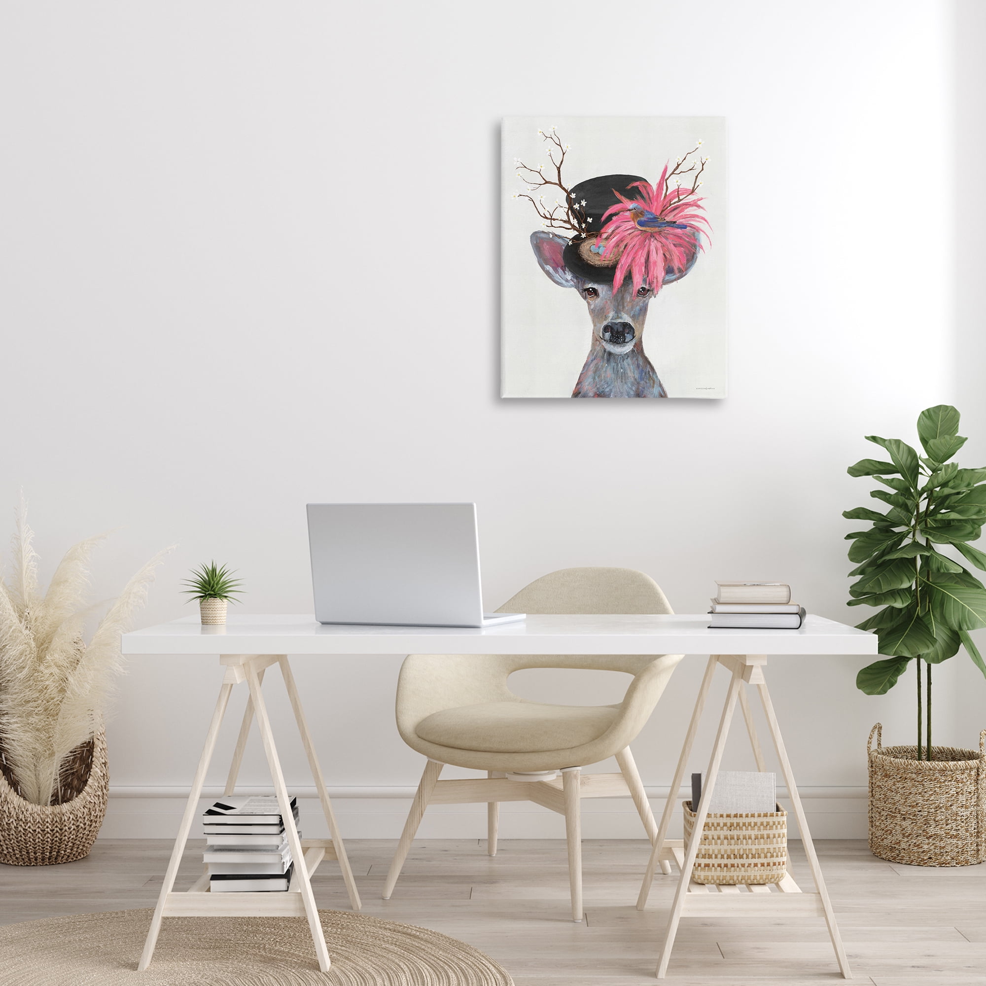 Stupell Industries Deer with Vintage Hat Animals & Insects Painting Gallery Wrapped Canvas Art Print Wall Art, 24 x 30