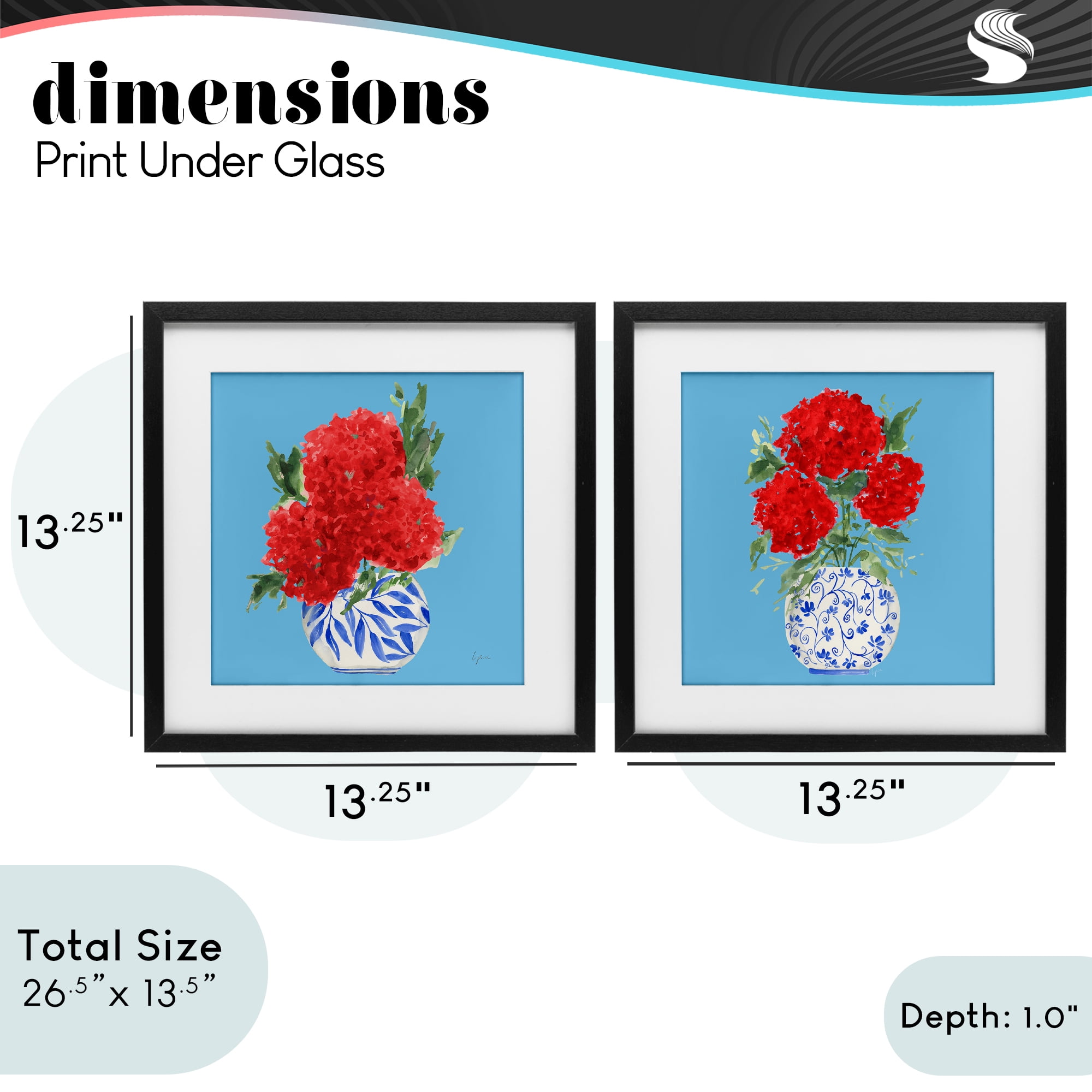 Stupell Industries Bright Red & Blue Hydrangeas 2 Piece Black Framed Print Under Glass Set, design by Lucille Price