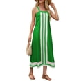 thumbnail image 2 of Women Bohemian Floral Dress Summer Casual Color Block Maxi Beach Overall Dress Coverups Green XL, 2 of 8