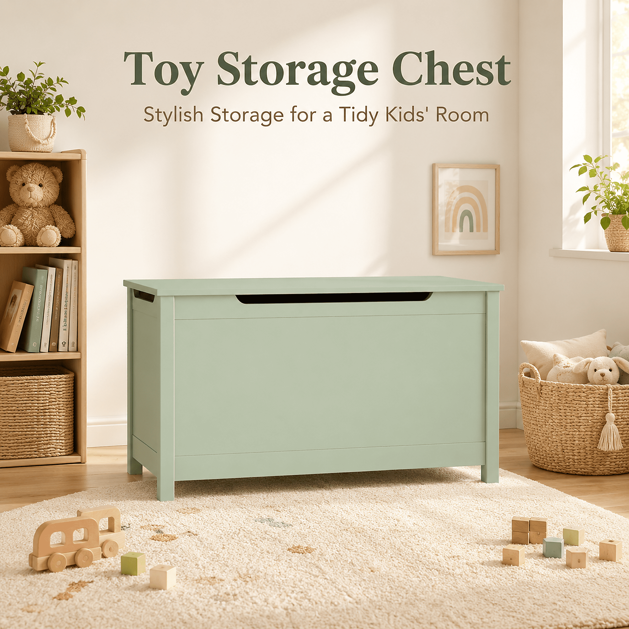 Miniyam Toy Storage Bench with Lid, Kids Toy Box and Storage Chest for Bedroom, Playroom, Nursery, Green
