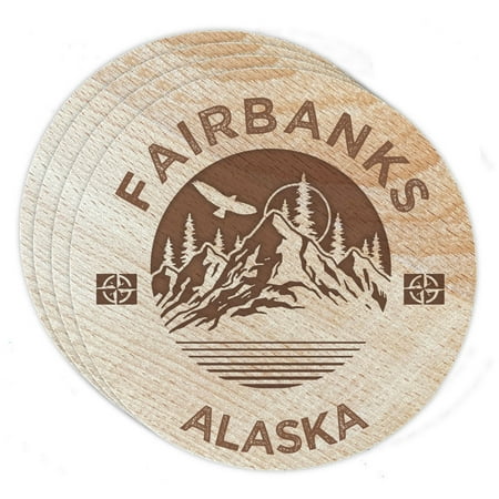 

Fairbanks Alaska 4 Pack Engraved Wooden Coaster Camp Outdoors Design