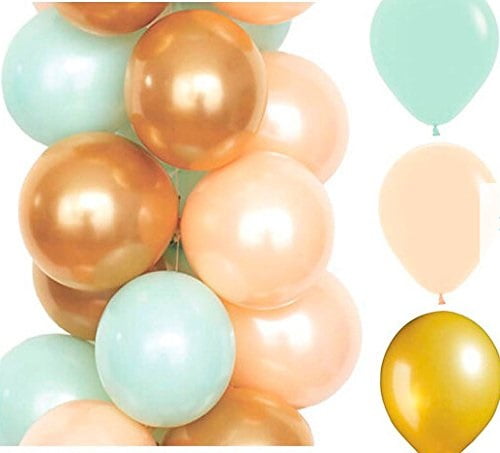 Sogorge 30 Count 10 Mixed Mint Green Peach Gold Latex Balloon