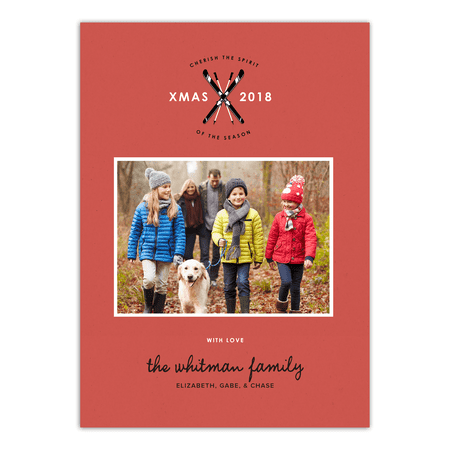 Crossed Skis - 5x7 Personalized Christmas Card
