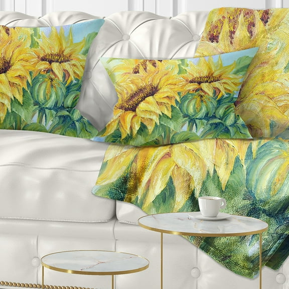 Designart Three Sunflowers - Floral Throw Pillow - 12x20