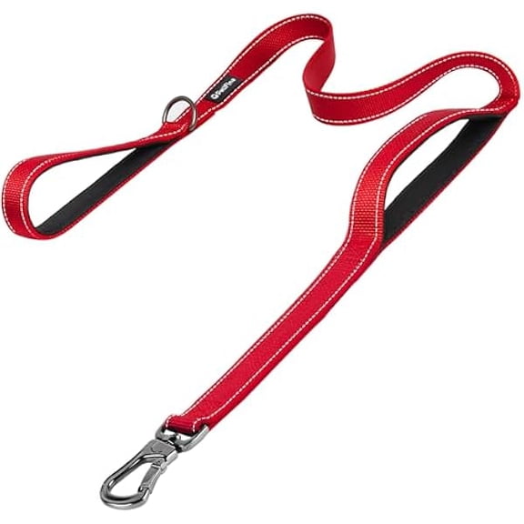 Eryueer 6FT Heavy Duty Dog Leash with Soft Padded Double Handle, Durable Strong Clasp Dog Leashes, Reflective Nylon Walking Lead for Large,Medium,Small Breed Dogs, Red