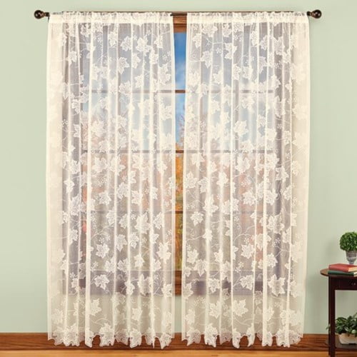 Fall Leaves Lace Window Curtains with Rod Pocket Top-52X84-Ivory ...