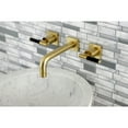 thumbnail image 2 of Kingston Brass KS6127CKL Kaiser Double-Handle Wall Mount Bathroom Faucet, Brushed Brass, 2 of 8