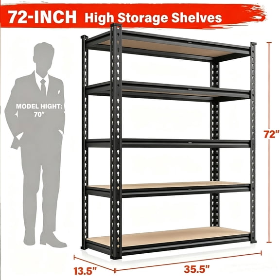 72 5-tier Storage Shelves - Garage Shelving - Heavy Duty Adjustable Garage Shelves