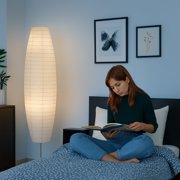 Rice Paper Floor Lamp 59-Inches Tall - Japanese Decor Standing Lamps For Bedrooms With White Paper Shade - Floor Lamps For Living Room - Rice Paper Floor Lamp For Bedroom, Dorm Room Essentials