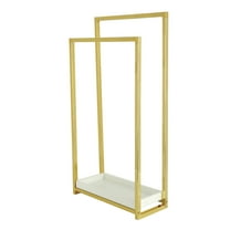 Kingston Brass SCC8262 Edenscape 33-5/8" Freestanding Pedestal 2-Tier Towel Rack with Wooden Shelf, Polished Brass
