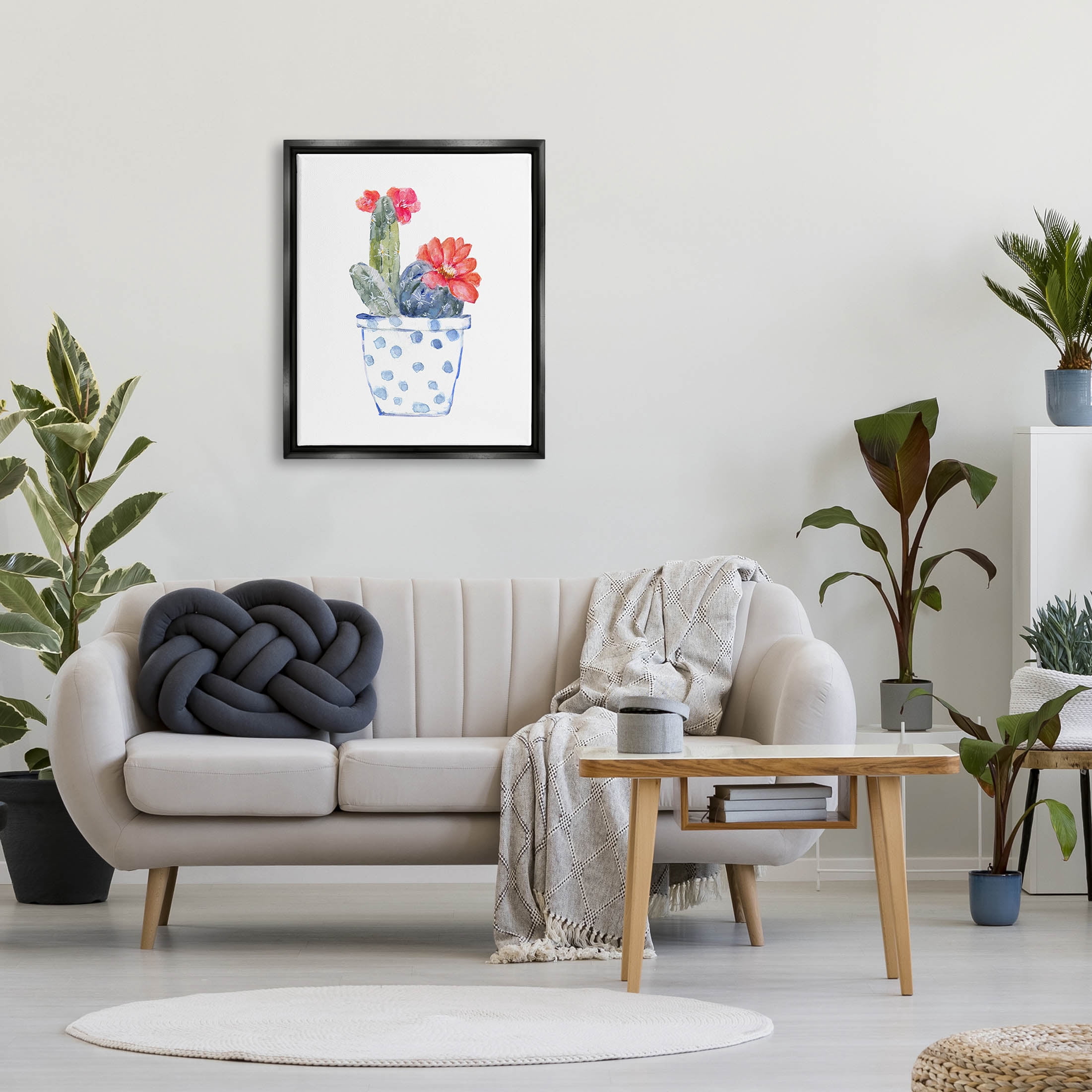 Stupell Industries Patterned Cactus Planter Graphic Art Jet Black Floating Framed Canvas Print Wall Art, Design by Sally Swatland