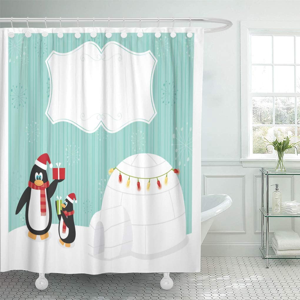 CYNLON Winter Blue Igloo Christmas Penguins and White Scene Ice ...