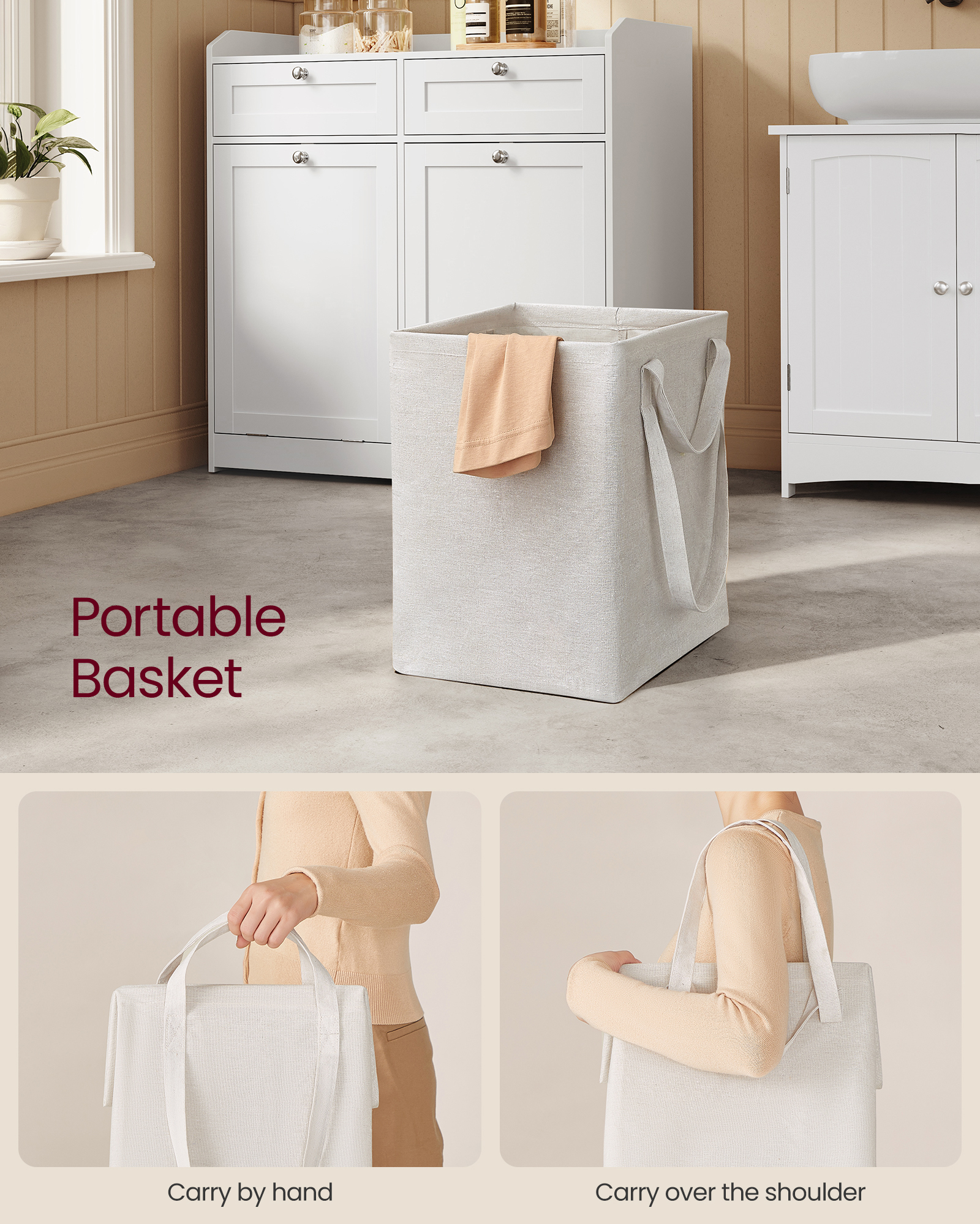 Cloud White Bathroom Cabinet with Dual Hidden Laundry Hampers - Stylish Storage Solution for Your Bathroom