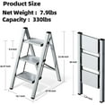 thumbnail image 6 of 3 Step Ladder, Lightweight Portable 3 Step Stool with Anti-Slip Wide Pedal,330lbs Capacity Aluminum Ladder for Household,Office,Library(Silver), 6 of 16