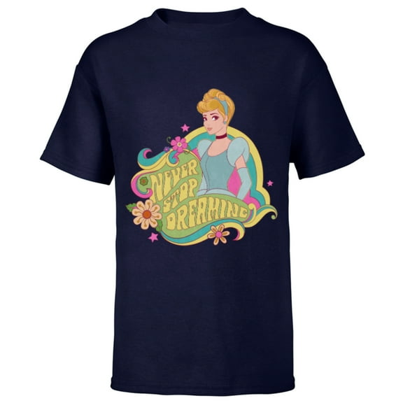 Disney Princess Cinderella Never Stop Dreaming - Short Sleeve T-Shirt for Kids - Customized-Navy
