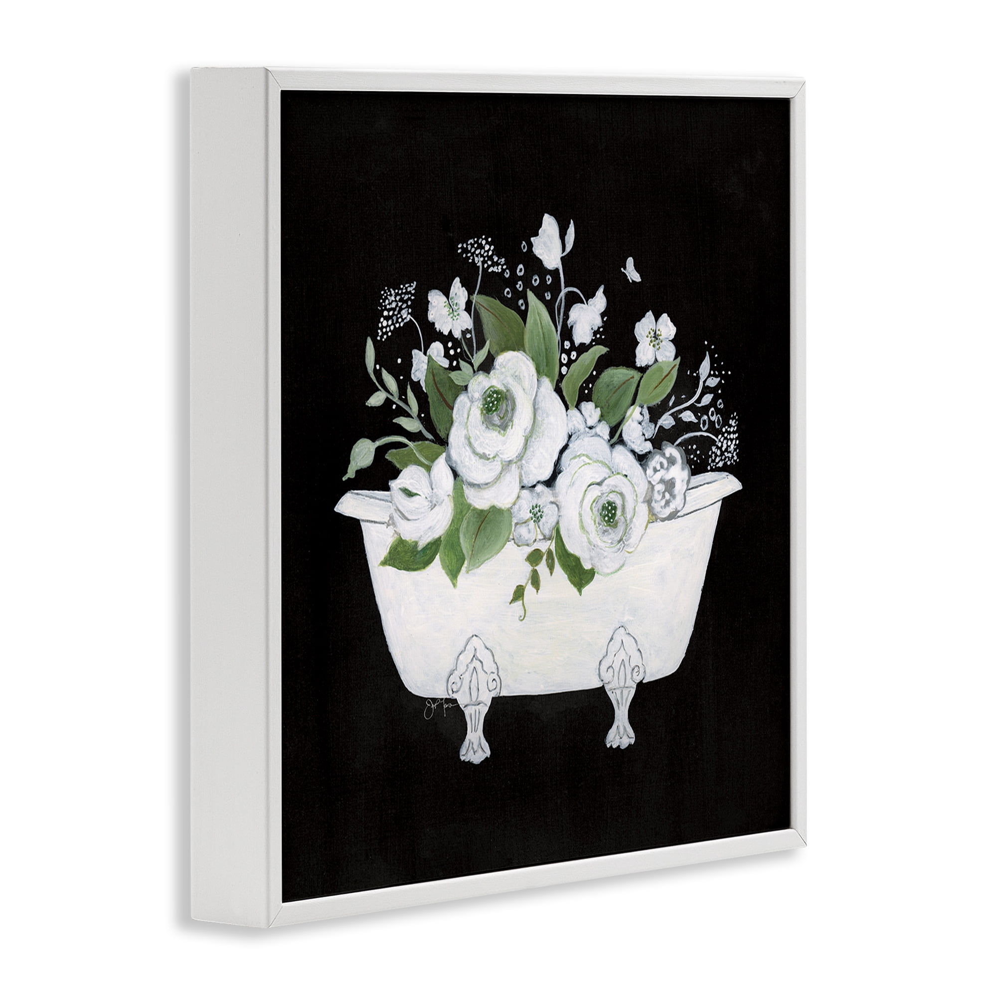 Stupell Industries White & Black Bath Typography Painting White Framed Art Print Wall Art, 12 x 12