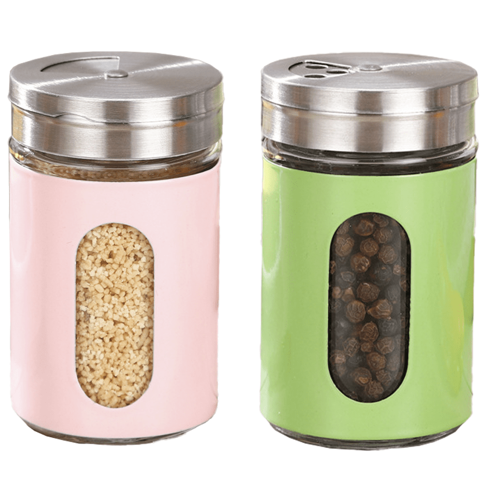 Salt and Pepper Shakers Set, Bivvclaz 5 Ounce Stainless Steel Salt and  Pepper Dispenser with Glass Bottom, Cute Salt and Pepper Shakers for Modern