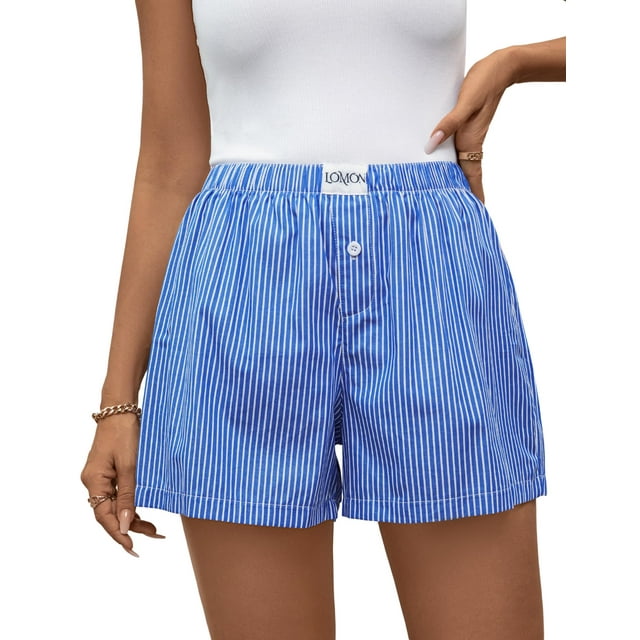 Pantalones cortos tipo bóxer LOMON para mujer, casual, de verano, color azul oscuro, talla L
