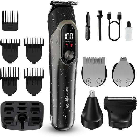 Beard Trimmer for Men, Hair Clippers for Men 5 in 1 Grooming Shaving Kit for Face, Mustache, Body, Ear, Nose, Waterproof Cordless Barber Clippers for Hair Cutting 822 Cyan