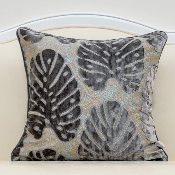 Funda de almohada Alerfa de terciopelo cortado con hojas cuadradas, 50 x 50 cm