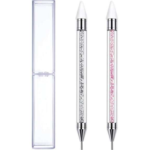 2 Pieces Rhinestone Picker Dotting Pen, Dual-ended Rhinestone Gems Crystals Studs Picker Wax Pencil Pen Crystal Beads Handle Manicure Nail Art DIY Decoration Tool
