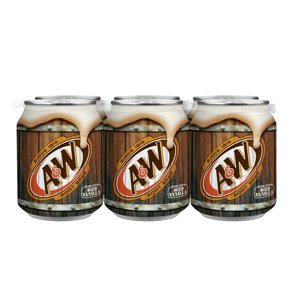 A&W Root Beer Soda, 8 fl oz cans, 6 pack