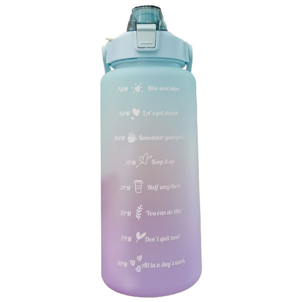 Botella de agua deportiva con pajita, antifugas, color degradado esmerilado, apertura con un solo clic, con asa, escala transparente, 2000 ml, verde claro