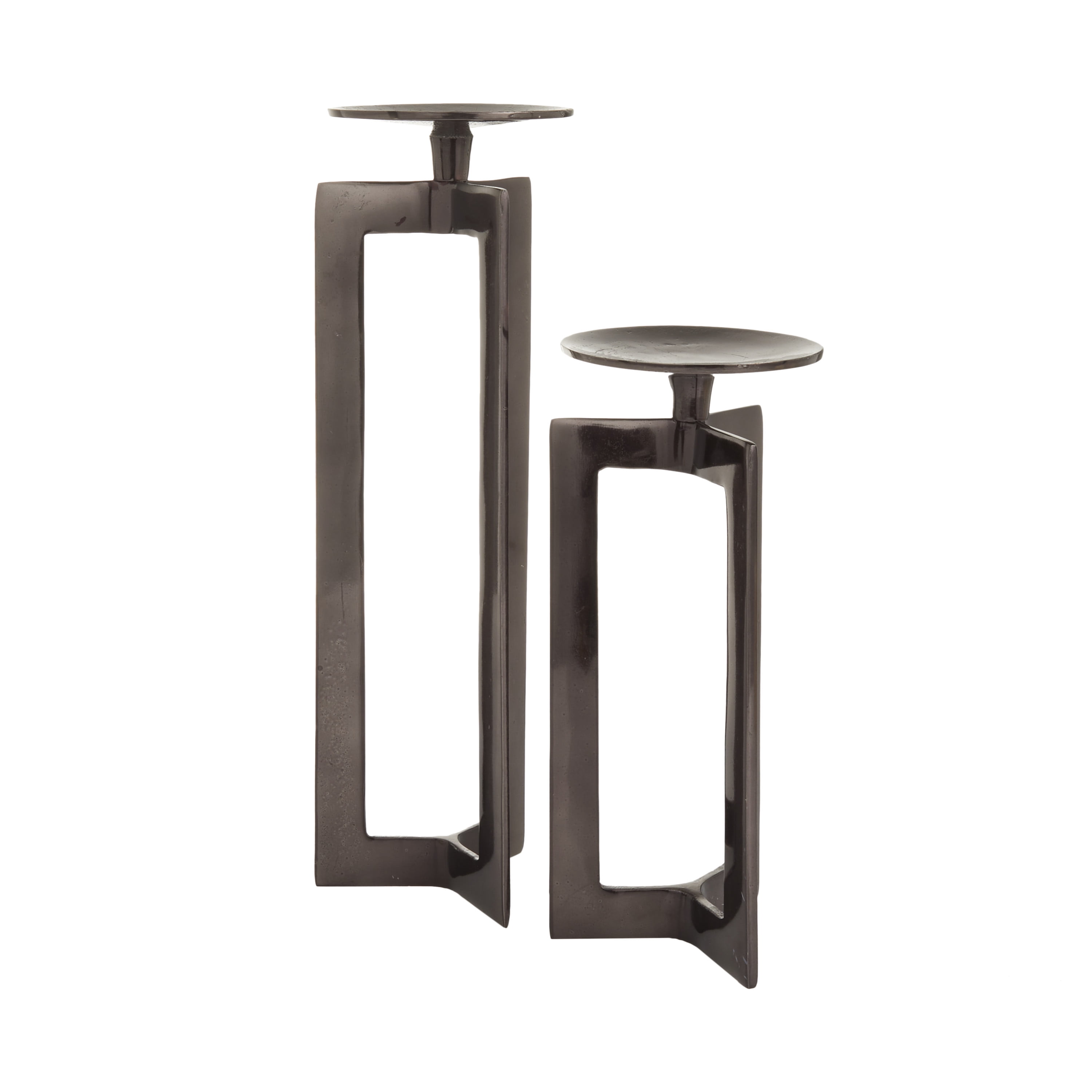CosmoLiving by Cosmopolitan 2 Candle Bronze Aluminum Geometric Pillar Candle Holder, Set of 2