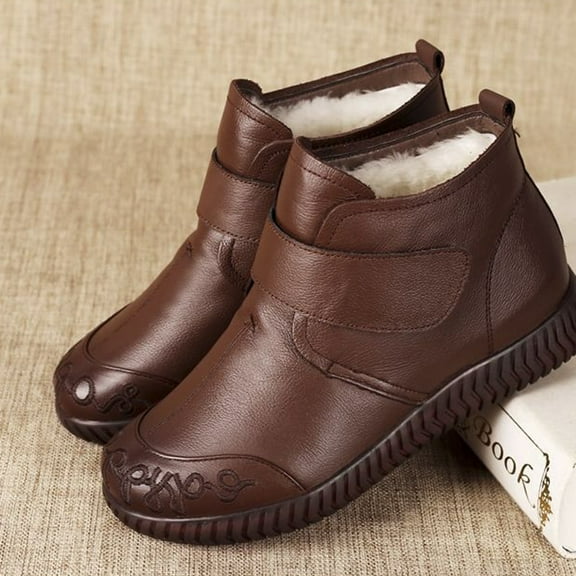 POROPL Womens Boots Ankle Low Heel Soft Sole Non Slip Leather Buckle Retro Knight Shoes,Boots Size 6.5