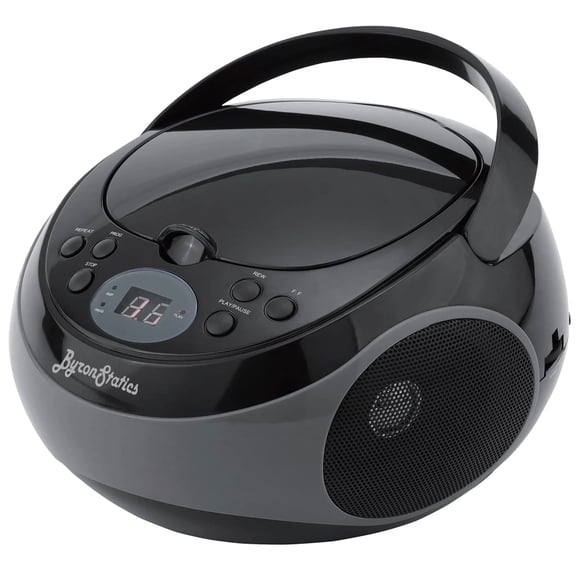 ByronStatics Portable Boombox CD Player, FM AM Radios, 1W RMS x 2 Speaker, 3.5mm AUX in Jack, LCD Display, AC DC Operated Black