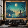 thumbnail image 6 of Meditation Figure on Rocky Outcrop in Moonlit Lotus Pond, Dreamy Illustration for Yoga Lovers, Spiritual Wellness Wall Decor Housewarming Gift Tapestry Wall Hanging for Bedroom and Living Room, 6 of 7