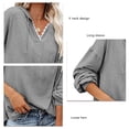 thumbnail image 4 of Mujeres con capucha Top encaje empalme cuello en V hombro caído cordón suéter suelto sudaderas para dama, 4 of 5