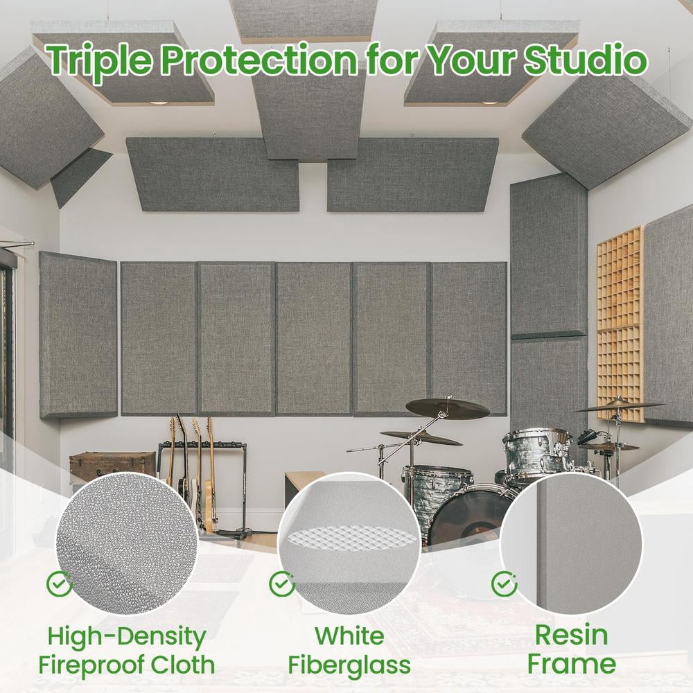 Fabric Wrapped Acoustic Panels 2 Pack, 47.2” x 23.6” Large Sound Dampening Panels, Fiberglass Sound Proof Wall Panels for Recording Studio Office, Gray