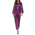 thumbnail image 6 of Michellecmm Women 2 Piece Satin Pajama Set Long Sleeve Button Tops and Elastic Pants for Loungewear Soft Sleepwear for Nightwear, 6 of 7