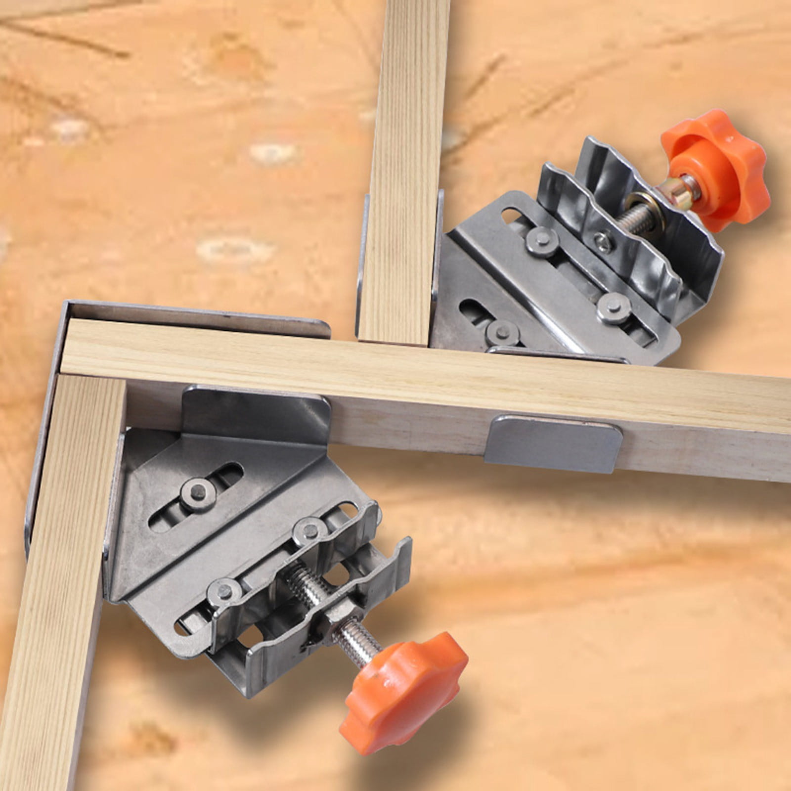 2pcs Stainless Steel Right Corner Clamp,90 Degree Right Angle Clamp for Woodworking,Right Angle Clip Fixer,Single Handle Clamps for Woodworking, Photo Framing (Close)