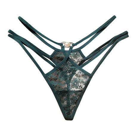

DNDKILG Sexy Lace Panties Stretch Low Rise G-String Thongs for Women Underwear T-Back Tangas Army Green one size