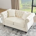 thumbnail image 3 of 59" Loveseat Velvet Sofa, Chesterfield Tufted Sofa for Living Room, 2-Seater Sofa with Two Pillows,Rolled Arms and Nailhead, Couch for Living Room, Bedroom, Beige, 3 of 10