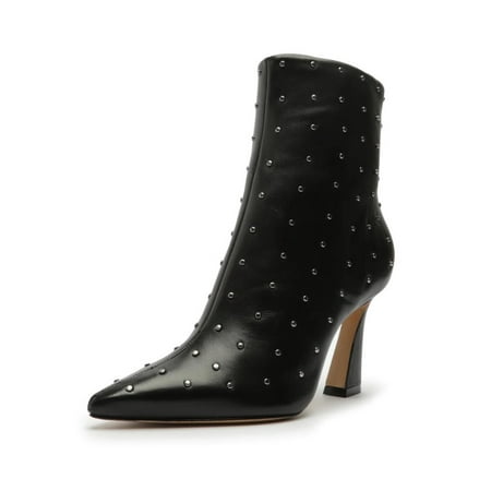 

Schutz Belisa Black Leather Pointed Toe Zipper Heeled Womens Dress Ankle Booties (Black 9.5)