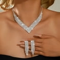 thumbnail image 3 of AEXTO Luxury V-Neck Rhinestone Jewelry Set for Women – 3-Piece Statement Necklace, Tassel Earrings, Crystal Stretch Bracelet & Eternity Ring – Sparkling Bridal Wedding Prom Party Accessories, 3 of 5