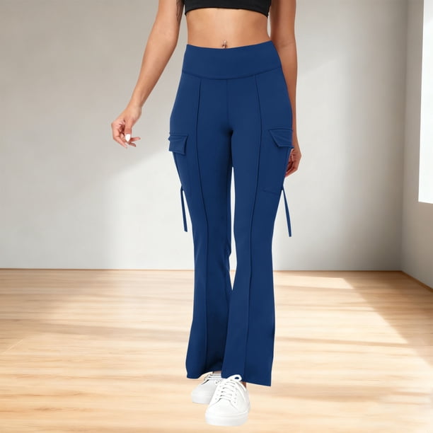 Pincandy Women's Solid Color High Waist Flared Yoga Pants - with Pockets, Casual Fit for Yoga & Daily Wear