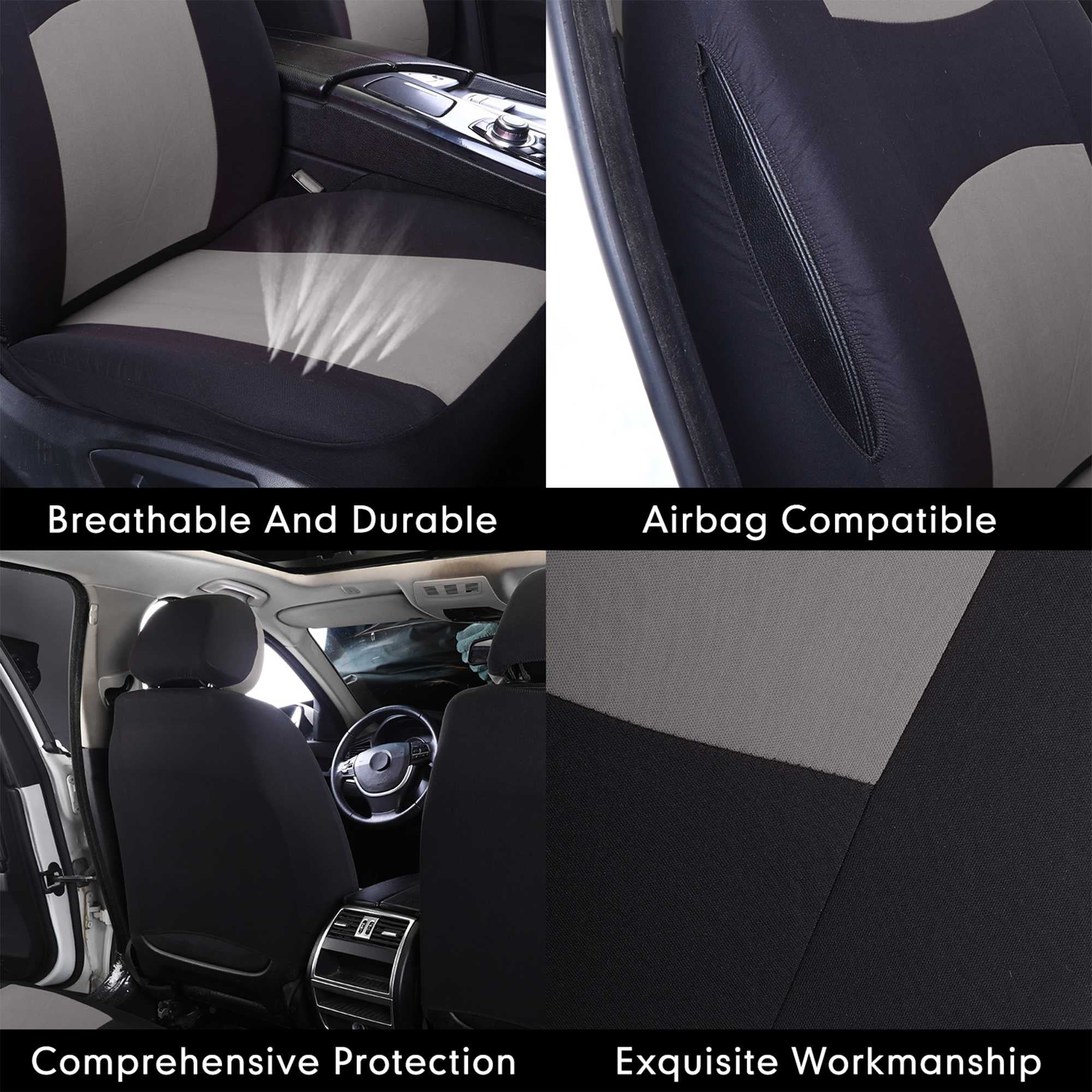 Full Car Seat Covers for 5 Seats, Black-Gray Design, Universal Fit for Cars SUVs Trucks, Anti-Scratch, All-Season Complete Seat Protector Kit