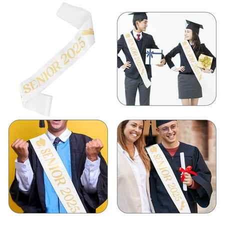 PAMINGONO 4Pcs College Party Decorations White Cloth Sash for Graduation Ceremonies and Doctorate Celebrations