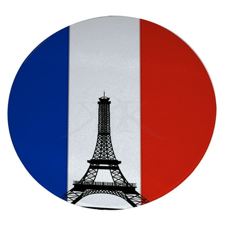 

KuzmarK 12 Round Glass Cutting Board - French Eiffel Tower
