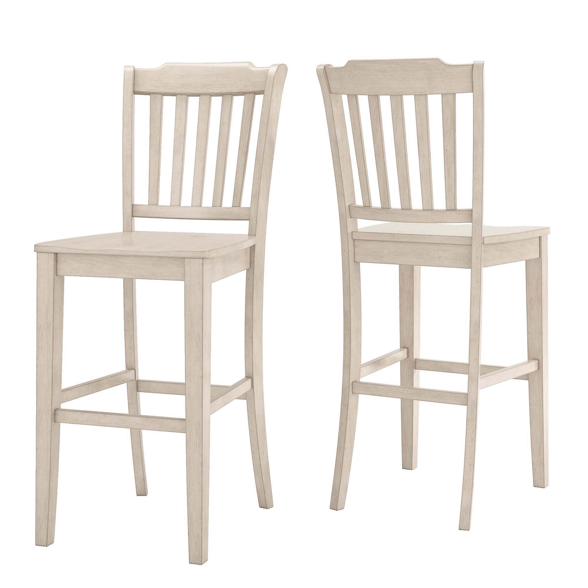 Weston Home Farmhouse Vintage Slat Back Solid Wood Bar Height Chair, Set of 2, Antique White