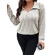 thumbnail image 2 of Suéter de Punto Informal de Talla Grande para Mujer, Cuello en V, Solapa, Color Liso, Camisa de Larga. Albaricoque XXXL, 2 of 8